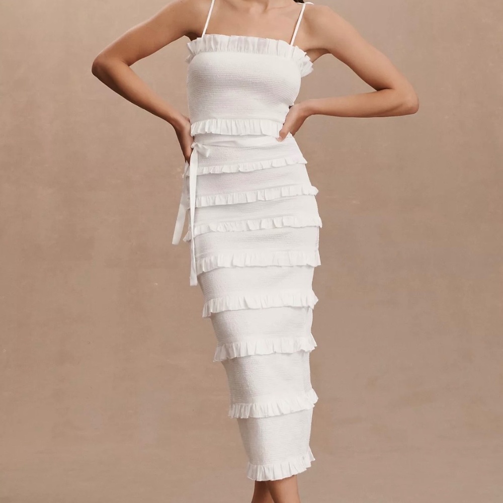 V. Chapman Lily Ruched & Ruffled Stretch Midi Dress NWT